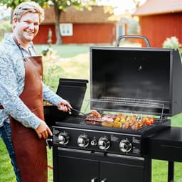 DoneMore® - Gas BBQ grill met 4 branders en zijbrander - grillwagen met thermometer en piëzo ontsteking - zwart - 133x52x122 cm - 27 kg — thumbnail 2