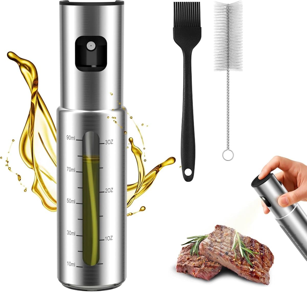 Olijfolie Sprayer - Luxe Olie Sprayer - RVS & Glas - 100ml - Voor Airfryer, BBQ & Bakken - Oliefles Cooking Spray - Koken, BBQ, Grillen — afbeelding 1