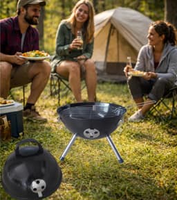 BBQ houtskool met deksel – Compact - BBQ tafelmodel – zwart - BBQ Camping - Balkon BBQ - kleine BBQ — thumbnail 3