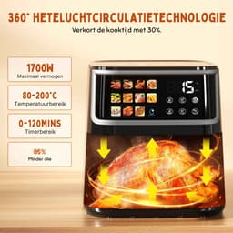 ElevateCommerce - XXL Airfryer 8L 1700W Heteluchtfriteuse met Touchscreen, 11 Automatische Programma’s, 200°C, Anti-Aanbak Mand & Timer – Zwart — thumbnail 4