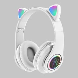 Draadloze Bluetooth-oortjes met een opvallend kattenoortjesdesign, stereo-koptelefoon met microfoon en verstelbare hoofdband, Geschikt voor desktops, laptops, tablets en smartphones. Kleur: Wit. — thumbnail 2