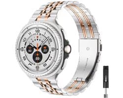 Stravo 7-rij schakels metalen bandje – Geschikt voor Samsung Galaxy Watch 8 40mm / Samsung Galaxy Watch 8 44mm / Galaxy Watch 8 Classic 46mm – Premium RVS horlogeband voor Samsung smartwatches – inclusief inkortset (Zilver / Rosé goud)