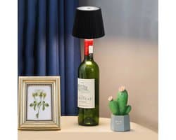 Draadloze flessenlamp, LED-wijnfleslamp, oplaadbare, draadloze flessenlamp met aanraakbediening en 3 kleurtemperaturen, voor slaapkamer, restaurant, bar - USB-oplaadbare flessentafellamp met dimfunctie (zwart)-Decoratieve bureaulamp