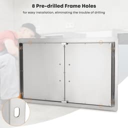 Dubbele BBQ Toegangsdeur voor Buitenkeuken 36x21 Inch - RVS Frame met Houtnerf Design — thumbnail 3