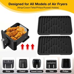Heißluftfritteuse accessoires Gescht voor Ninja, Philips en COSORI, 2 stuks hittebestendige onderlaag siliconen voor universele Airfryer-mand, 16 x 11 cm verbrandingswerende siliconen tafelmat (Zwart-2) — thumbnail 4