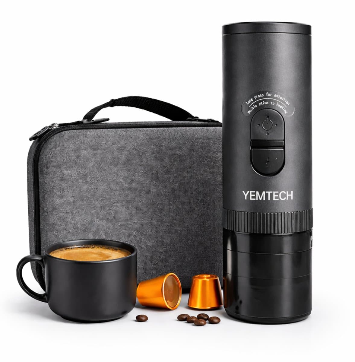 Yemtech® Draagbare Espressomachine – 3 in 1 Elektrische Draagbare Koffiemachine - Ruim 100 ml - Espresso machine - Espressomachine voor Auto Camping Vrachtwagen – Inclusief Draagkoffer — afbeelding 1