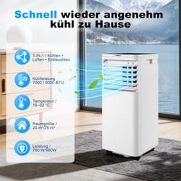 NETTLIFE Mobiele Airco 3-in-1 | 7000 BTU | Met Afvoerslang | Afstandsbediening LED Display Timer Wielen & Draaggreep | Voor Ruimtes Tot 25 m² — thumbnail 2