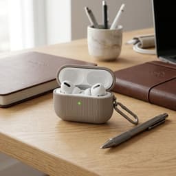 Luxe geribd hoesje voor oordopjes – Vertical Stripe design met sleutelhaak, geschikt voor AirPods Pro 2 (Grijs) — thumbnail 3