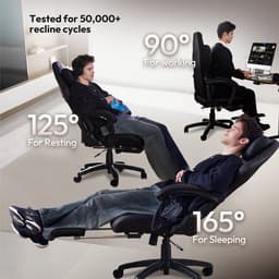 DOWINX Gamingstoel Big & Tall met Massage Lendensteun - PU Leren Bureaustoel met Voetensteun - Ergonomische Gamerstoel - Max. 180 kg - Zwart — thumbnail 3