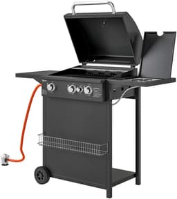Gasbarbecue - Gasbarbecue en grill - 4 Branders - Zijbrander - 9,5 kW - Grillwagen - met Grillrooster, Wielen, Bijzettafels, Drukregelaar, Slangen, Hermometer en Warmhoudplaten - 123 x 57 x 98 cm - Zwart — thumbnail 5