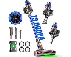 Hiaonyx steelstofzuiger - 8-in-1 steelstofzuiger draadloos - 75000pa -LED Verlichting - Groene Stofdetectielamp - Geschikt voor Tapijten - Harde Vloeren en Dierenharen -2-liter stofopvangbox - Blauw