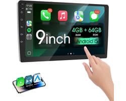 ESSGOO Autoradio 2Din Universeel - Android 15 - Apple Carplay & Android Auto - 9 Inch HD Touchscreen - GPS Navigatiesysteem - 4+64GB