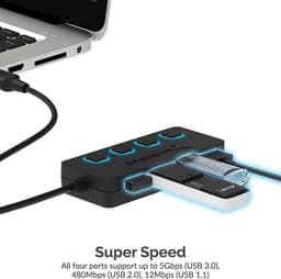 4-poorts USB 3.0 Hub met LED-verlichting en Power Switches — thumbnail 5