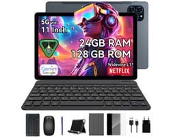 KINGRID T90 Tablet - Gemini AI - 24GB RAM - 128GB ROM - Met Smartwatch - Toetsenbord - Android 16 - 8000mAh - Octa Core T615 - 5G WiFi - Widevine L1 - GPS - Grijs