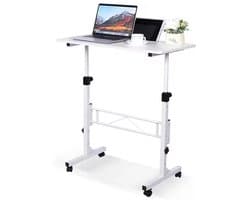 Mosh Stories Sta Bureau - Standing Desk - Bureau - Laptop Standaard - Zit Sta Bureau - Verstelbaar Rolbureau - Ergonomisch - Wit