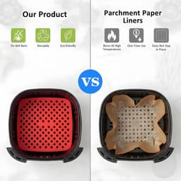 Siliconen Airfryer Liners Set van 3 - Square Mats - 21.5×21.5cm - Herbruikbaar & Anti-aanbak - Hittebestendige Matjes voor Heteluchtfriteuse - voor Dampfkorb en Mikrowellen - Rood, Blauw & Zwart — thumbnail 3