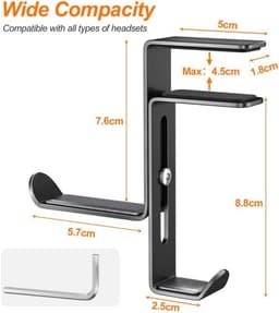 Desktop gaming headset standaard, multifunctionele hoofdtelefoonhouder met kabelorganizer, verstelbare gaming headset standaard voor alle Bluetooth gaming headsets, kinderheadsets, zwart — thumbnail 5