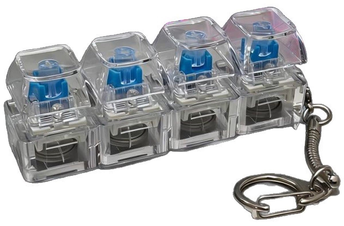 mini mechanische toetsenbord stressverlichter - Keyboard Fidget Toy - sleutelhanger -keyboard - klikje - 4-toetsen schakelaartester - Met achtergrondverlichting - Sleutelhanger -Transparant wit — afbeelding 1