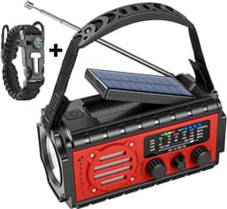 RAWVOLT® - NIEUW - Noodradio SW20K - 20000mAh Li-ion Accu - Solar Opwindbaar - Powerbank, Zaklamp, SOS Alarm & Leeslamp - 2026 model voor indoor, outdoor en in noodpakket - incl. Multi-Function Survival Armband - Tuscan Red — thumbnail 1