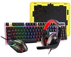 Toetsenbord, Gaming Muis, Headset & Muismat – RGB LED Verlichting – Bedrade USB - 4-in-1 Gaming Set – – 104 Toetsen – PC / Laptop Gaming Combo