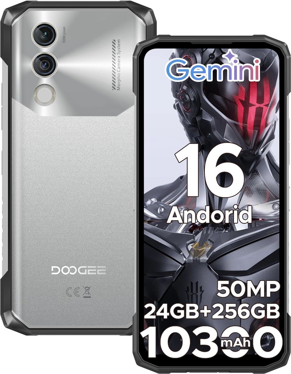 DOOGEE Blade 10 Power 4G - Robuuste Smartphone - Robuuste Telefoon - 24 GB RAM + 256 GB ROM/2TB TF - 10300 mAh/18 W - Android 16 - NFC - GPS - Face ID - IP68 - Zilver — afbeelding 1