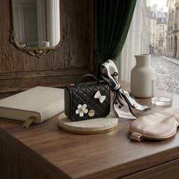 Zwart hoesje voor oordopjes dames met strik en decoratieve details geschikt voor AirPods Pro 3 kunstleer hardcase met ring en lint — thumbnail 3