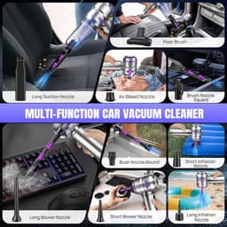 Sander Shop Mini Auto Stofzuiger,16000PA 4-in-1 snoerloze handheld stofzuiger met Brushless Motor Built-in 6000mAh batterij Type C Air Duster & Air Blower & pomp voor auto, kantoor-Zilver-paars — thumbnail 4
