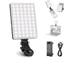NEEWER NL-60AI Selfielampje voor telefoon met voor- en achterclip, 60 LED, 2000mAh oplaadbaar, CRI95+, 3 modi, draagbare clip-on invulverlichting voor tablet, computer, laptop, Zoom-gesprekken, TikTok-video's