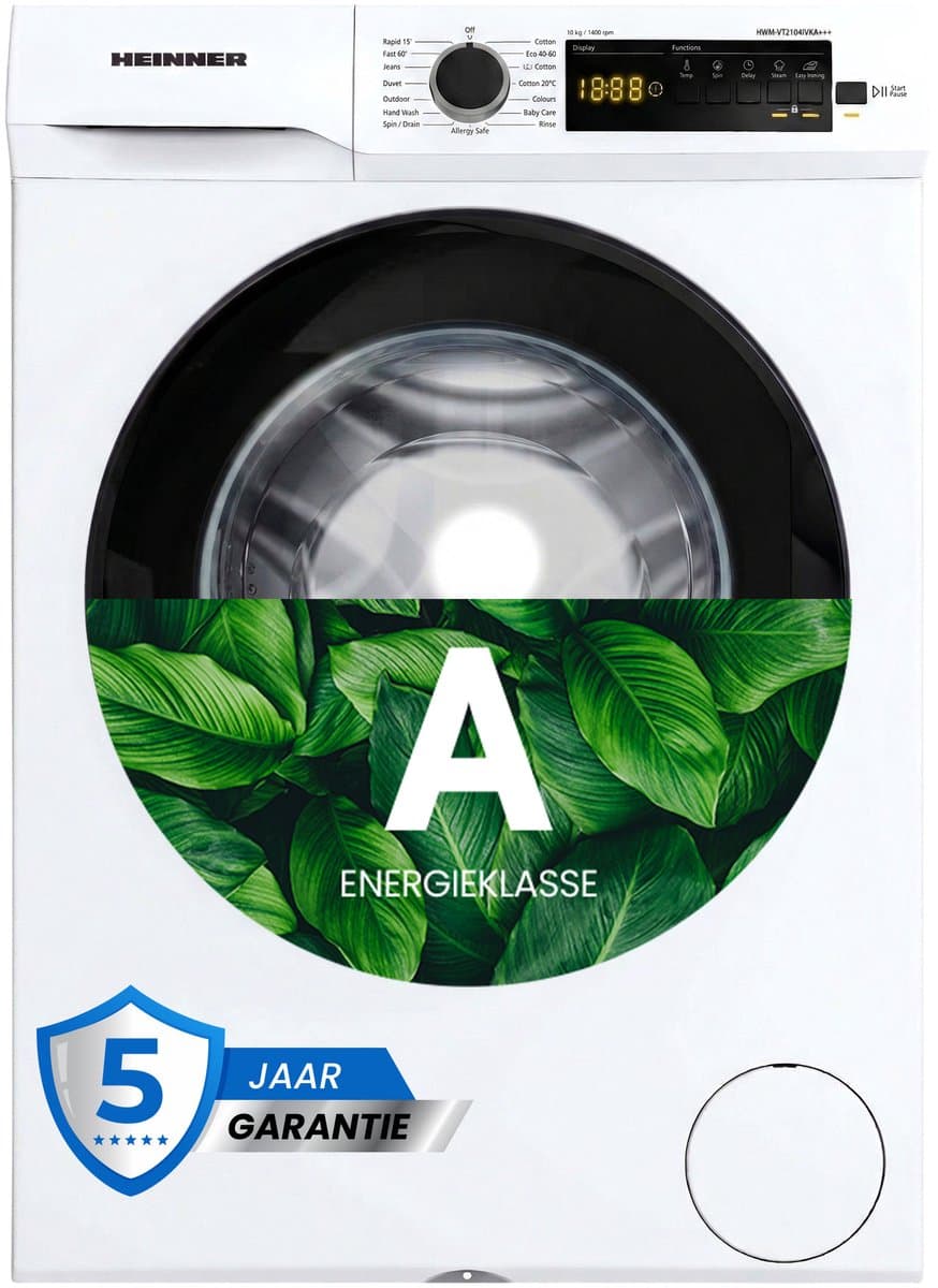 Heinner HWM-VT2104IVKA+++ Wasmachine 10 kg – 14 Programma’s Met Anti-Kreuk – 1400 tpm – Inverter Motor – Energieklasse A – Balance Control-systeem – Wit – 5 Jaar Garantie — afbeelding 1