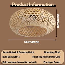 Bamboe Plafondlamp Met Verlichting En Afstandsbediening – Rustieke En Industrieel Design Plafondventilator — thumbnail 2