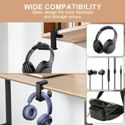 2 stuks Hoofdtelefoon Mount Hanger Houder, Sterke Zelfklevende Headset Haak Stand voor Gaming Hoofdtelefoon & Controller, Stick-On Mount met Adhesive Pad, Universele Headset Hanger Onder Bureau of Muur — thumbnail 4