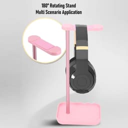 hoofdtelefoonstand Stand niet -slip bodem gaming headset houder hanger mount geschikt voor alle maten ideaal voor slaapkamer kantooropnamestudio met ABS aluminium (Roze) — thumbnail 2