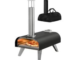 KitchenBrothers Pizza Oven - Houtgestookt - Tafelmodel - Met Beschermhoes - PFAS-vrij - Inklapbaar - Pizzasteen - tot 460°C Pizza maker - Complete Set - Pizzaoven voor Buiten - Zwart/RVS