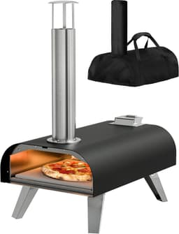 KitchenBrothers Pizza Oven - Houtgestookt - Tafelmodel - Met Beschermhoes - PFAS-vrij - Inklapbaar - Pizzasteen - tot 460°C Pizza maker - Complete Set - Pizzaoven voor Buiten - Zwart/RVS — thumbnail 1