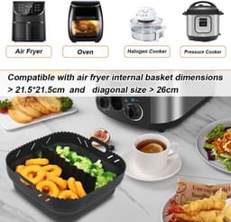 Luchtfriteuse Liner Siliconen met Verdeler, Vierkante Siliconen Luchtfriteuse Accessoires voor Ninja Speedi 5,7L / Cosori 5,5L/ Tefal/ Instant Vortex/ Philips Luchtfriteuse, 20,3 cm — thumbnail 7