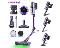 BLOSSOM Steelstofzuiger Draadloos - 550W/55Kpa/65Min - Kruimeldief - Stofzuiger Draadloos - Hepa - Touchscreen - Muurbevestigd ontwerp - Paars