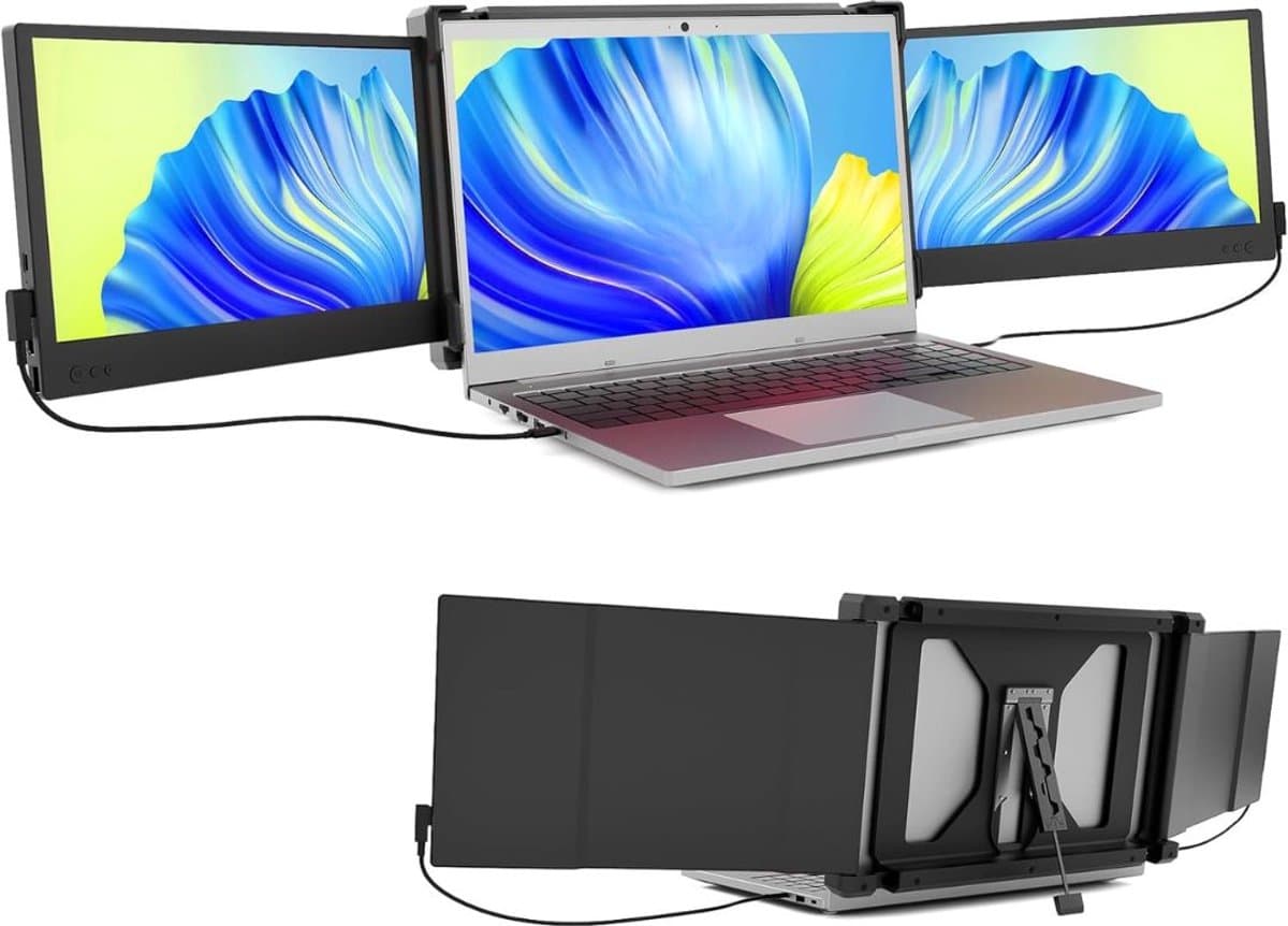 Florixa® Krachtige en Professionele Portable Monitor Pro 2024 - Full HD - 13” / 16.5” Tri-Screen - Laptop Scherm Uitbreider - Zwart - 23cm x 33cm x 3cm — afbeelding 1