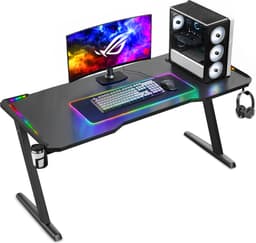 Unidesk Game Bureau met LED verlichting - 140x60x73 CM - Gaming Desk- Computer Tafel - Gaming Bureau - Inclusief Muismat- Zwart — thumbnail 1