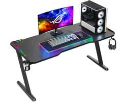 Unidesk Game Bureau met LED verlichting - 140x60x73 CM - Gaming Desk- Computer Tafel - Gaming Bureau - Inclusief Muismat- Zwart
