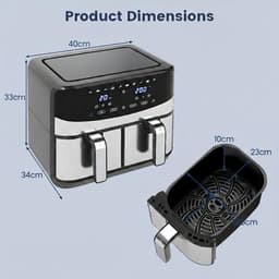 Heteluchtfriteuse Dubbele Mand - Luchtfriteuse Airfryer - Gezinsmaaltijden Bereiden - Dubbele Kamer Technologie - 8 Liter Capaciteit - Zwart Zilver — thumbnail 4