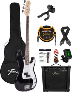 Finesse Elektrische Basgitaar met Versterker - Starterset - Volwassenen - Kind - Zwart — thumbnail 1
