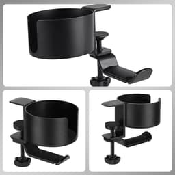 2-in-1 Koptelefoon Houder en bekerhoudertafel - Headset Haak - Hoofdtelefoon Hanger - Bureau - Metaal - Zwart — thumbnail 2