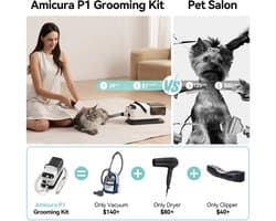 Amicura P1 Huisdierenverzorgingsset - 3-in-1 Stofzuiger & Föhn - 15.000 Pa Zuigkracht - 600W Motor - 5 Professionele Opzetstukken - Verstelbare Snelheid & Temperatuur - HEPA-13 Filtersysteem - Lage Geluidsproductie 55 dB