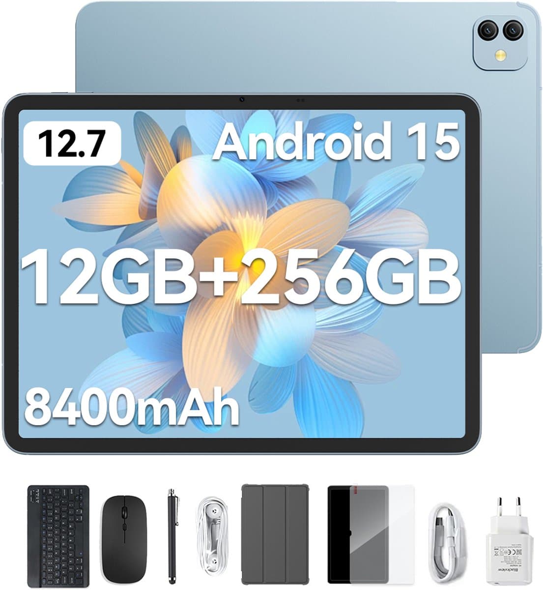 Blackview LINK 8 Tablet - Octa Core G100 Tablet - 12.7 Inch - 36 GB RAM + 256 GB ROM - Android 15 Tablet - Met Toetsenbord(QWERTY), Beschermhoes, Muis, Stylus - 8400 mAh - 90 Hz 2K FHD Scherm - Widevine L1 - 5G WiFi - Gezichtsherkenning - Blauw — afbeelding 1