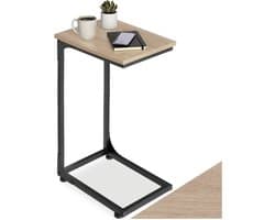 tectake® C-vormige bijzettafel in industrieel design, 30 x 40 x 63 cm, salontafel voor koffie, laptop, bank, bed, woonkamer, slaapkamer, zwart metalen frame (industrieel donkerbruin)