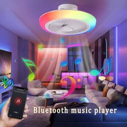 RGB Plafondventilator - Met Speaker - Dimbaar Met Afstandsbediening - 12 Kleuren - 50W - RGB Muziek Ventilator - Woonkamerlamp - Kroonluchter Ventilator — thumbnail 1