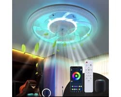 RGB Plafondventilator - Met Speaker - Dimbaar Met Afstandsbediening - 12 Kleuren - 60W - RGB Muziek Ventilator - Woonkamerlamp - Kroonluchter Ventilator — afbeelding 1