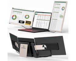 Portable Monitor 16" Inch Tri Screen - Geschikt voor laptops van 13" t/m 17.3" Inch - Gratis Reistas - Laptop scherm extender - Draagbare monitor - 16 inch monitor