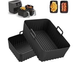 Airfryer Accessoires- airfryer bakpapier-Siliconen Airfryer Liners - Herbruikbare Airfryer Accessoires - Siliconen Friteuse Liners - Hittebestendig, Waterdicht, Oliebestendig, Brandwerend, Dubbellaags of Enkellaags (Zwart - 2-Pack - 21.5*14.5*7)