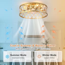 Plafondventilator met verlichting en afstandsbediening - Laag profiel, Goud, 4 Lichten — thumbnail 2